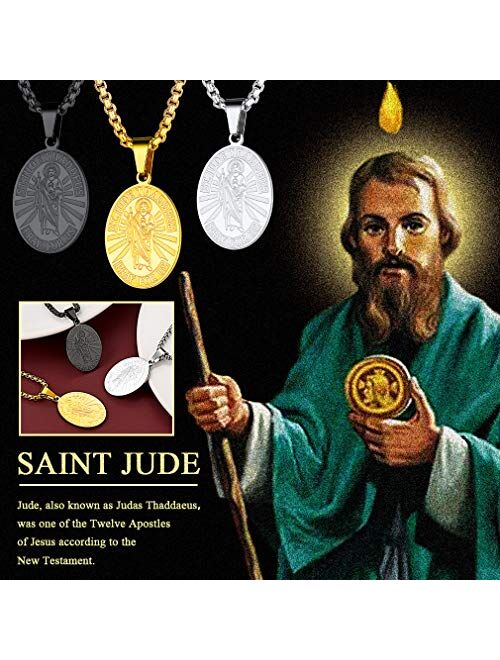 FaithHeart Saint Christopher/Jude/Joseph/Anthony/Thomas/Benedict/Patrick Necklace Stainless Steel Catholic Patron Saints Medal Jewelry Blessings Amulet Customize Availabl
