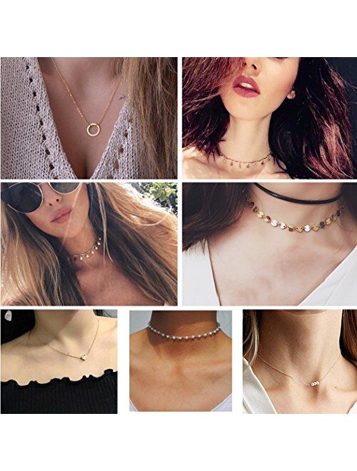 FUNRUN JEWELRY 10PCS Layered Choker Necklace for Women Girls Multilayer Chain Necklace Set Adjustable