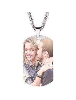 U7 Personalized Dog Tags Necklace with Chain Stainless Steel Text/Image Print Photo Custom Engraving Pendant, Gift for Men Women(Tag/Round/Heart)