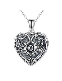 SOULMEET Sunflower Heart Shaped Locket Necklace That Holds Picture Photo Keep Someone Near to You Sterling Silver Custom Jewelry Personalized Locket Necklace