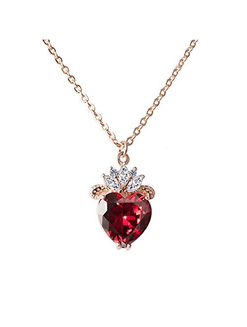 Vinjewelry Queen of Hearts Evie Costume Necklace Descendants Ruby Red Heart Valentine's Day Sweetheart Gift for Her