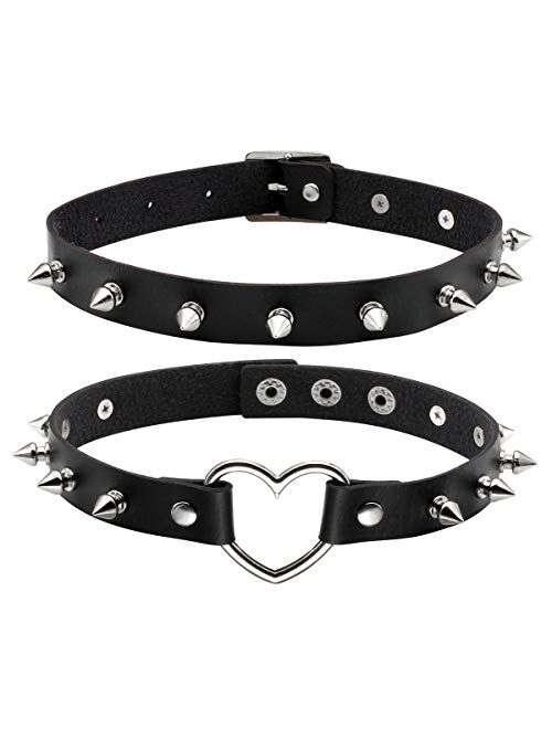 EIGSO Vintage Punk Goth Studded Rivet Pu Leather Collar Choker Necklace with Spikes Adjustable