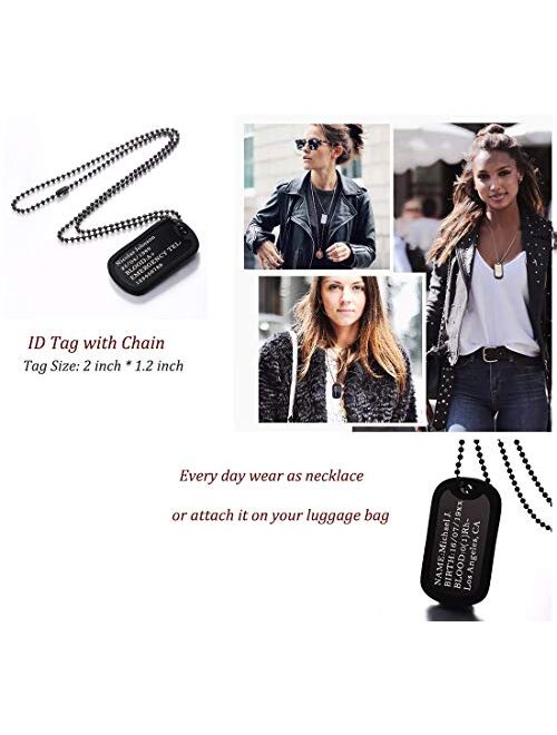 U7 Men Women Custom ID Tag,Stainless Steel Medical Identification Necklace Bead Chain 23 Inch, Silicone Silencer, Military Dog Tag Customized with Text or Image, Gift Pac