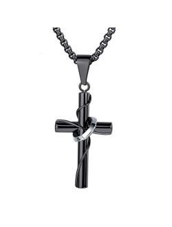 FaithHeart Cross Necklace, Stainless Steel/Gold Plated Christian Jewelry Church Baptism Gift Cross Pendant Necklaces for Men Women, Customize Available (Send Gift Box)