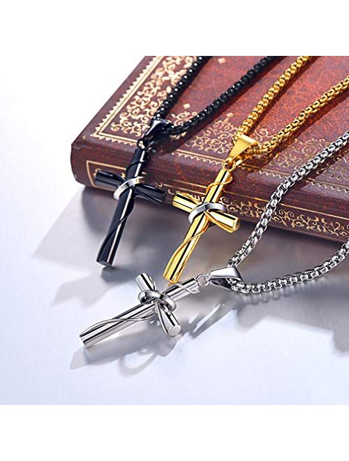 FaithHeart Cross Necklace, Stainless Steel/Gold Plated Christian Jewelry Church Baptism Gift Cross Pendant Necklaces for Men Women, Customize Available (Send Gift Box)