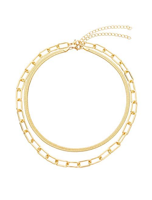 BaubleStar Link Layered Necklace Gold Layering Paperclip Chain Choker for Women
