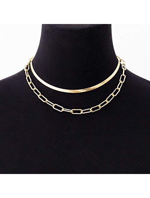 BaubleStar Link Layered Necklace Gold Layering Paperclip Chain Choker for Women