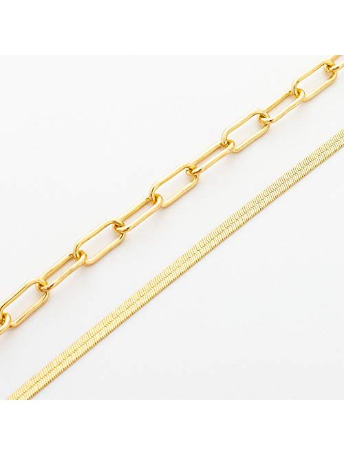 BaubleStar Link Layered Necklace Gold Layering Paperclip Chain Choker for Women