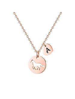 MONOOC Horse Necklace for Girls, Horse Charm Necklace Stainless Steel Heart Initial Necklace Horse Gifts for Girls, Horse Jewelry Girls Horse Necklace 26 Initial Letter N