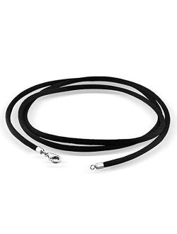 findout 2mm Black Silk Cord Chain Necklace Thin Soft Rope with Sterling Silver Clasp 14 ;16", 18", 20", 24",26. 28. 30"32 Inch Jewelry Gift For Men Women Girl Boy