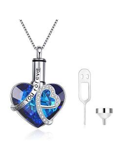AOBOCO Heart URN Necklace S925 Sterling Silver Cremation Necklace for Ashes Embellished with Crystals from Swarovski, Fine Keepsake Memorial Jewelry for Ashes (Package in