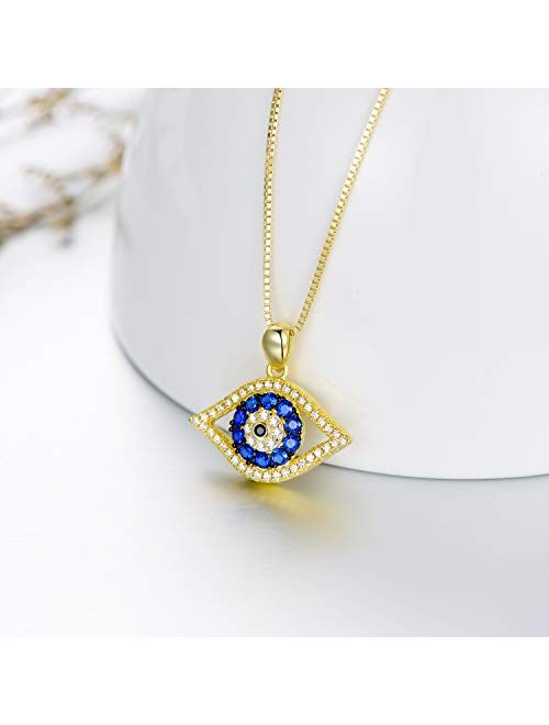PEIMKO Evil Eye Pendant Necklace with Hamsa Hand 925 Sterling Silver for Women Girls Boys Protection Gift in Disc/Lariat/Key Pendant Style