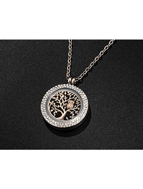 I Love You to The Moon and Back Family Tree of Life Floating Charms Memory Locket Necklace with Created Birthstone