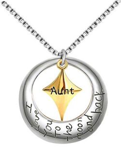 POWER WING I Love You to The Moon and Back Pendant Neckalce,Mom Wife Nana Moon Star Shaped Necklaces 18"