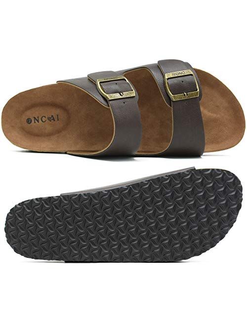 ONCAI Men's-Slide-Sandals-Beach-Slippers-Arizona Slippers Shoes Indoor and Outdoor Anti-skidding Flat Cork Sandals and Beach Slippers with Two Adjustable Straps