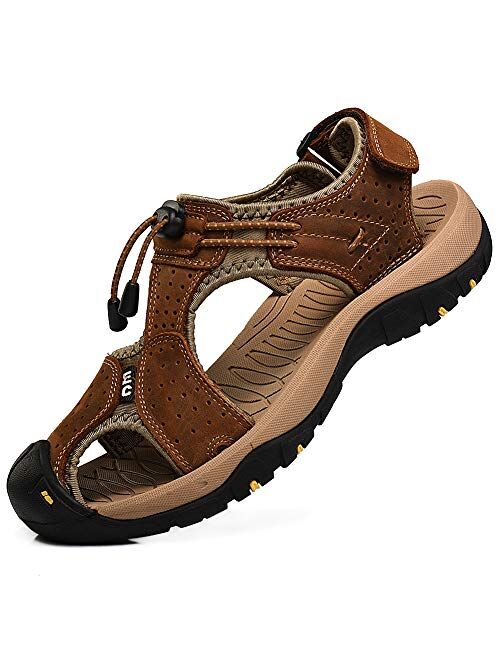 rismart Men's Closed Toe Walking Fastening Trekking Sport Shoes Suede Leather Sandals