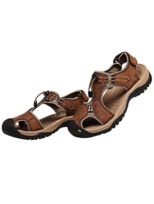 rismart Men's Closed Toe Walking Fastening Trekking Sport Shoes Suede Leather Sandals