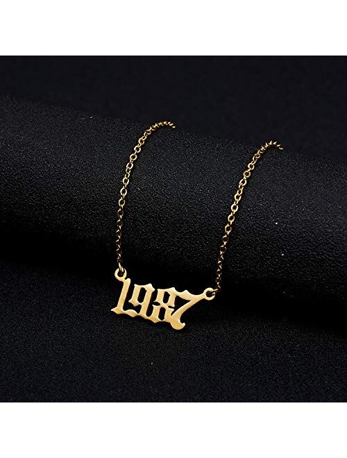 RINHOO Birth Year Number Pendant Necklace Stainless Steel Gold Number Birthday Necklace Chain Jewelry for Women Girl