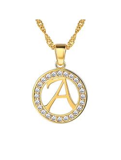 Suplight Circle Coin Initial Letter Alphabet A to Z Necklace, 18K Gold Rose Gold Black Plated Stainless Steel Adjustable Capital Name Pendant with Chain, Customizable Eng