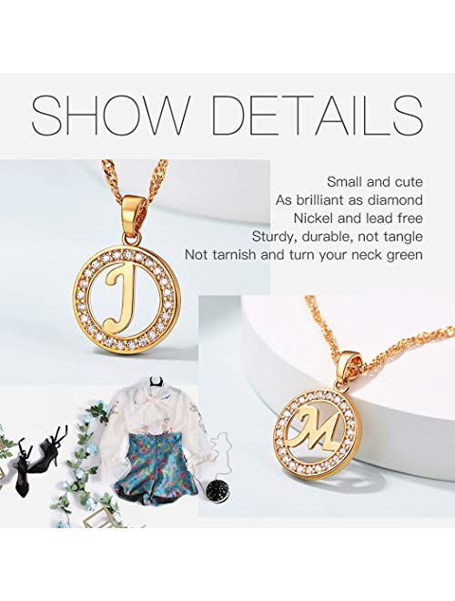 Suplight Circle Coin Initial Letter Alphabet A to Z Necklace, 18K Gold Rose Gold Black Plated Stainless Steel Adjustable Capital Name Pendant with Chain, Customizable Eng