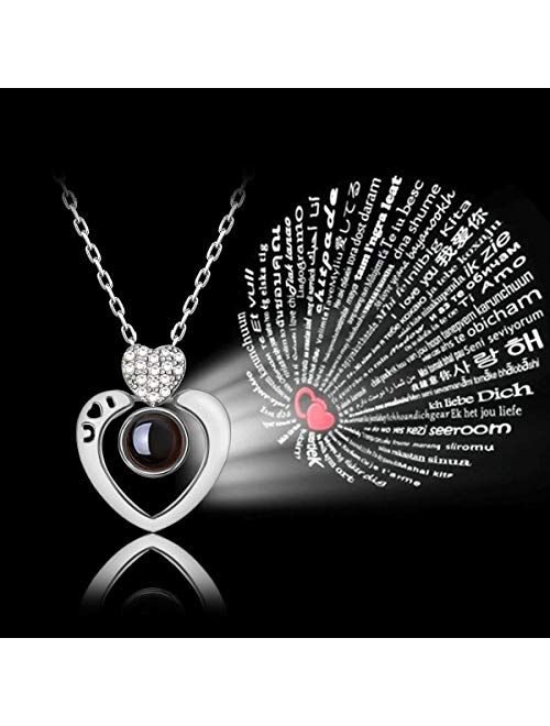Jardme I Love You Necklace, 100 Languages Projection Necklace, The Memory of Love Nanotechnology Necklace, 100 Different Languages for I Love U