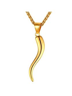U7 Italian Horn Charm Amulet Necklace Stainless Steel/18K Gold Plated Talisman Italian Jewelry Lucky Pendant, Customizable