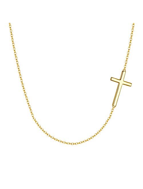 EVER FAITH 925 Sterling Silver Simple Sideways Cross Pendant Choker Necklace for Women, Girls