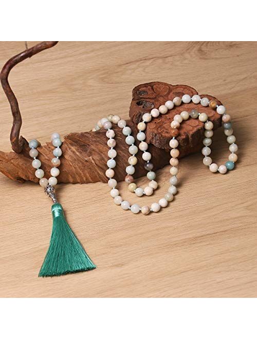 Mala Beads 108 8mm Mala Necklace Japa Mala Hand Knotted Tibetan Mala Prayer Beads Meditation Beads Yoga Necklace
