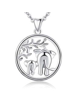 AEONSLOVE Sterling Silver Lucky Elephant Tree of Life Pendant 18'' Necklace, Gifts for Women Girls