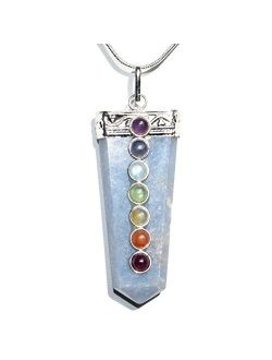 Zenergy Gems Charged 7 Chakra Natural HimalayanGemstone Crystal Perfect Pendant + 20" Silver Chain + Selenite Charging Heart [Included]