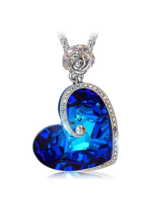 J.NINA Aphrodite Christmas Day Women Necklace Gift Blue Crystal Heart and Flower Pendents Necklace for Women with Crystal from Swarovski Fashion Women Jewelry Passed SGS 