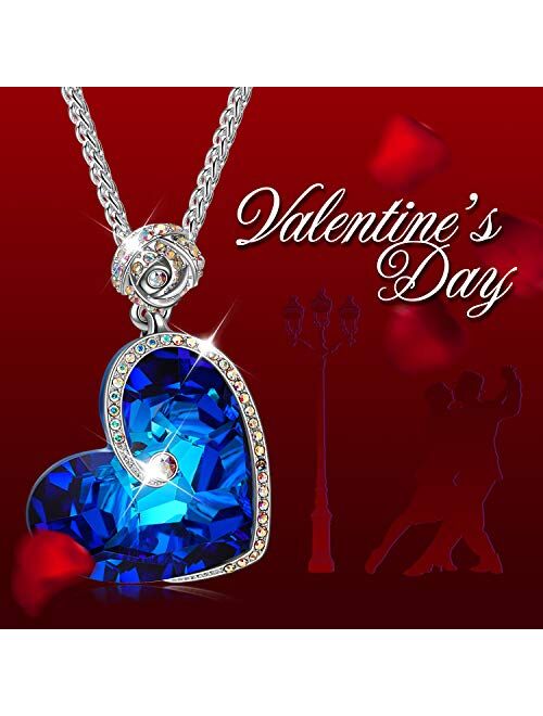 J.NINA Aphrodite Christmas Day Women Necklace Gift Blue Crystal Heart and Flower Pendents Necklace for Women with Crystal from Swarovski Fashion Women Jewelry Passed SGS 