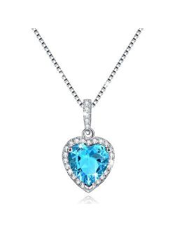 "Shape Of My Heart" Sterling Silver 12 Months Heart Necklace Created Birthstone Pendant Gifts For Women