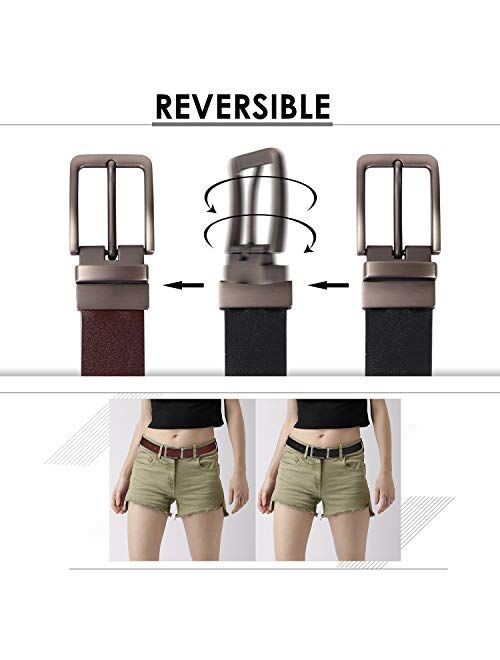 Reversible Leather Belts for Women with Rotated Metal Buckle Black/Brown Women Belts
