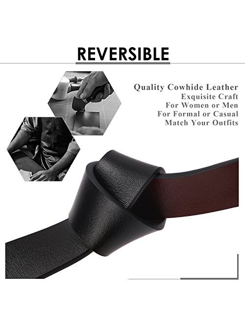 Reversible Leather Belts for Women with Rotated Metal Buckle Black/Brown Women Belts
