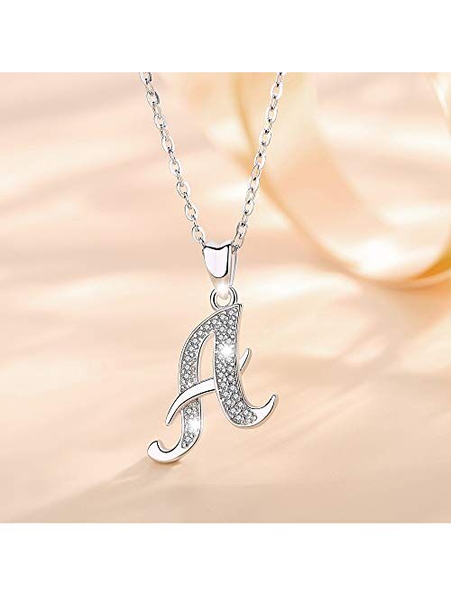 AEONSLOVE Sterling Silver Initial Necklaces for Women, 26 Letters Alphabet Personalized Charm Pendant Necklace with CZ with 18" Chain, Valentines Day Jewelry Gifts for Wo