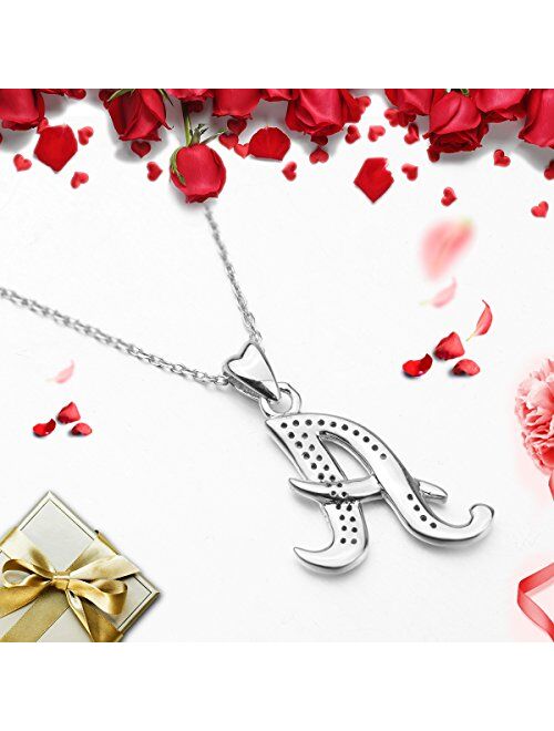 AEONSLOVE Sterling Silver Initial Necklaces for Women, 26 Letters Alphabet Personalized Charm Pendant Necklace with CZ with 18" Chain, Valentines Day Jewelry Gifts for Wo