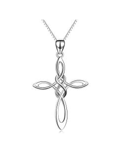Celtic Knot Cross Necklace,Celtic Cross Dangle Earrings 925 Sterling Silver Polished Religious Infinity Love Irish Celtics jewelry for Women Girls