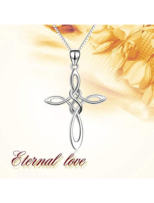 Celtic Knot Cross Necklace,Celtic Cross Dangle Earrings 925 Sterling Silver Polished Religious Infinity Love Irish Celtics jewelry for Women Girls