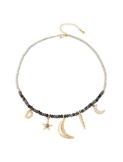 Fettero Dainty Layered Gold Chocker Handmade Beads 14K Gold Fill Heart White Opal Necklace