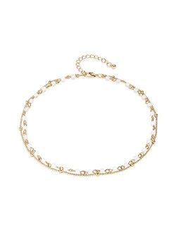 Fettero Dainty Layered Gold Chocker Handmade Beads 14K Gold Fill Heart White Opal Necklace
