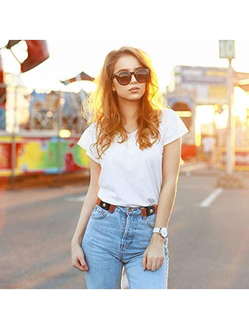 Syhood 4 Pieces No Buckle Stretch Buckle Free Belt Invisible Elastic Belt Unisex for Jeans Pants