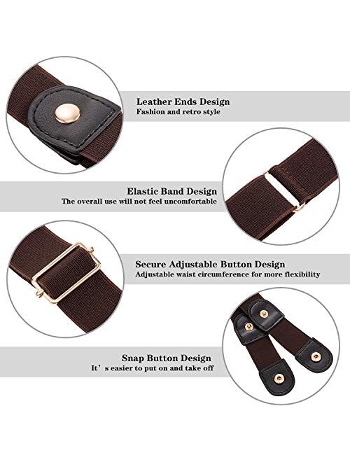 Syhood 4 Pieces No Buckle Stretch Buckle Free Belt Invisible Elastic Belt Unisex for Jeans Pants