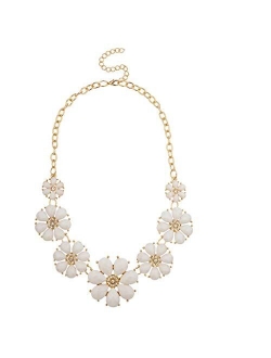 Lux Accessories Pave Flower Bib Statement Floral Chain Necklace