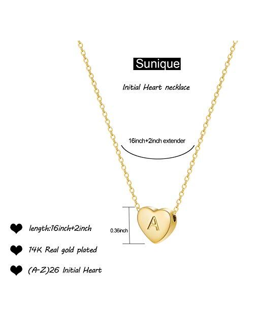 Dainty Heart Initial Necklace Letters A to Z 26 Alphabet Pendant Necklace Small Heart 14K Real Gold Plated Personalized Necklace Inspiration Gifts for Girl Women