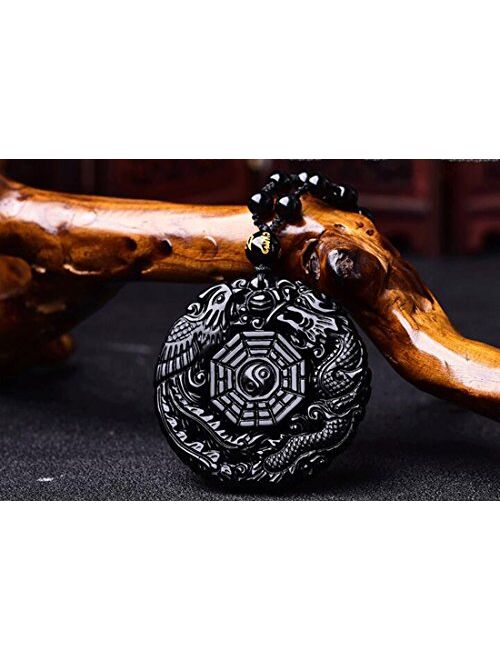 Pure Natural Obsidian Pendant Necklace Obsidian Crystal Pendant Necklace Pattern with Extend Bead Chain for Men or Women