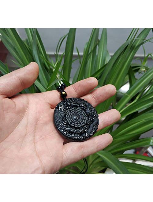 Pure Natural Obsidian Pendant Necklace Obsidian Crystal Pendant Necklace Pattern with Extend Bead Chain for Men or Women