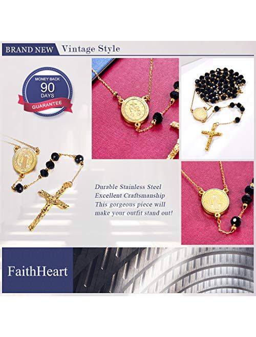 FaithHeart Catholic Rosary Beads Necklace, Holy Saint Michael/Christopher/Virgin Mary/Saint Benedict Medal with Cross Crucifix Pendant, 6MM Beads 26-28 Inches Chain (Send
