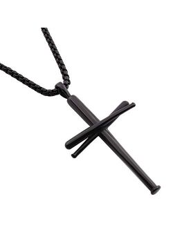 RMOYI Cross Necklace Baseball Bats Athletes Cross Pendant Chain,Sport Stainless Steel Cross Necklaces for Men Women Boys Girls,Large and Small Silver Gold Black 18-24 Inc