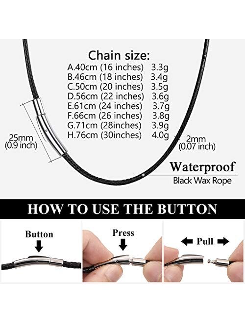 Richsteel Black/Brown Braided Wax Rope Necklace for Men Women 2/3mm Wide Length Leather Necklace with Customizable Stainless Steel Clasp Waterpr